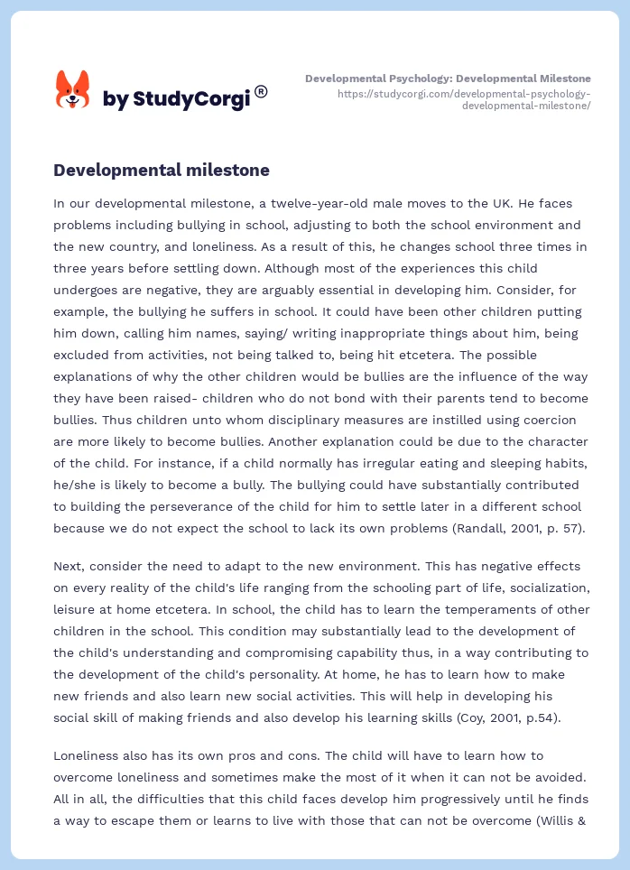 Developmental Psychology: Developmental Milestone. Page 2