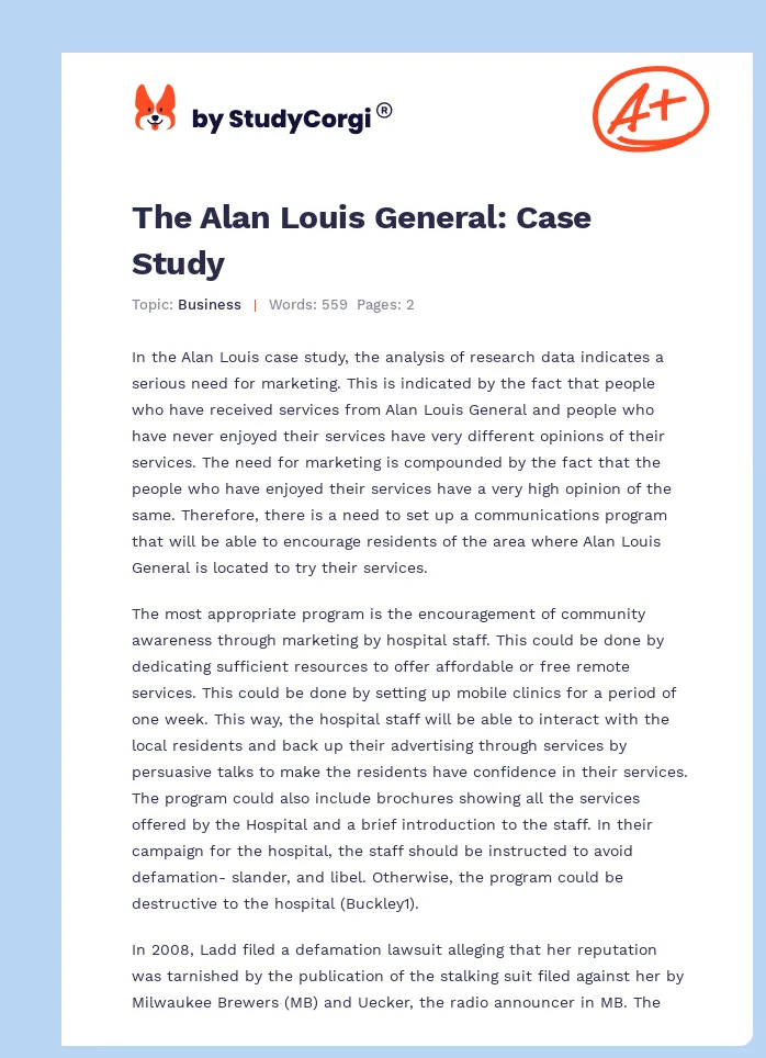 The Alan Louis General: Case Study. Page 1
