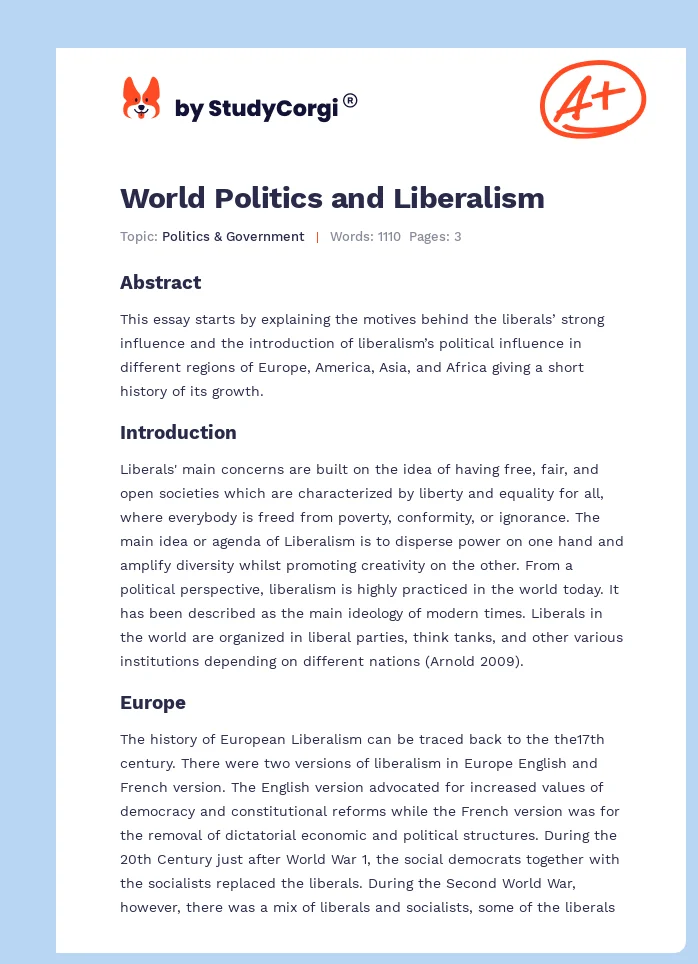 World Politics and Liberalism. Page 1