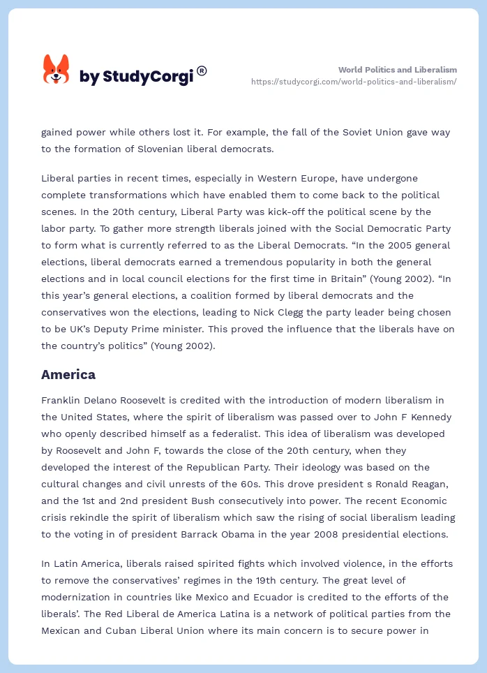 World Politics and Liberalism. Page 2
