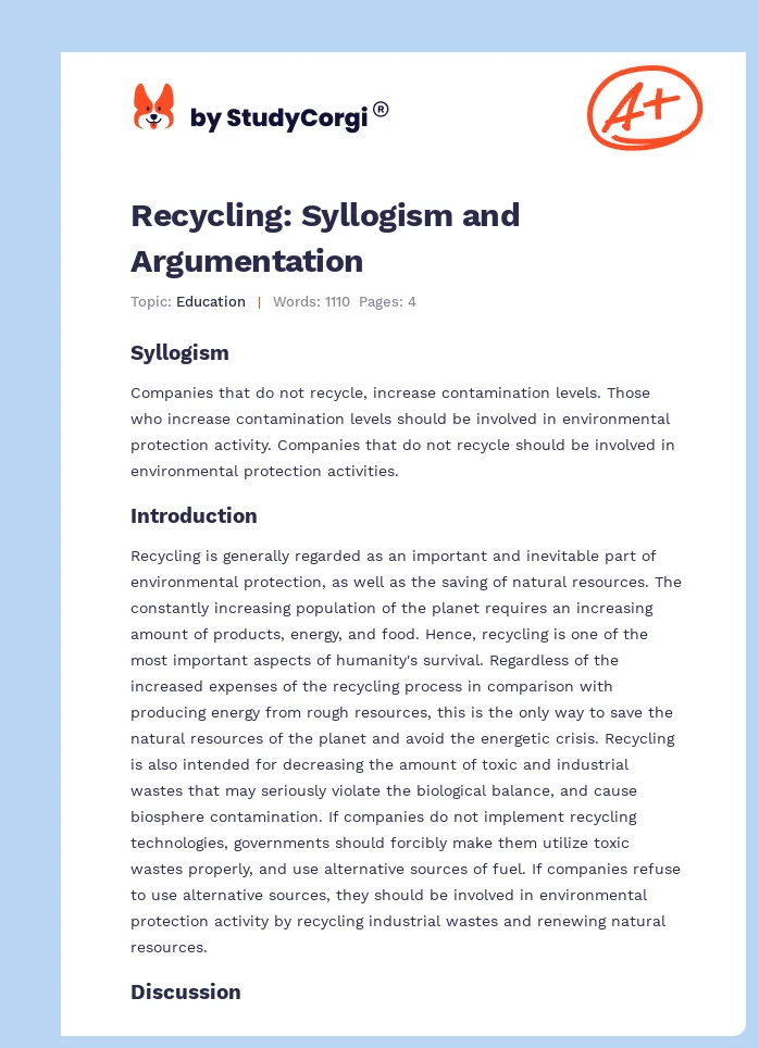 Recycling: Syllogism and Argumentation. Page 1