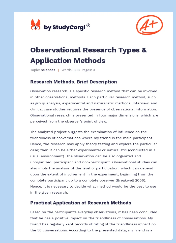 Observational Research Types & Application Methods. Page 1