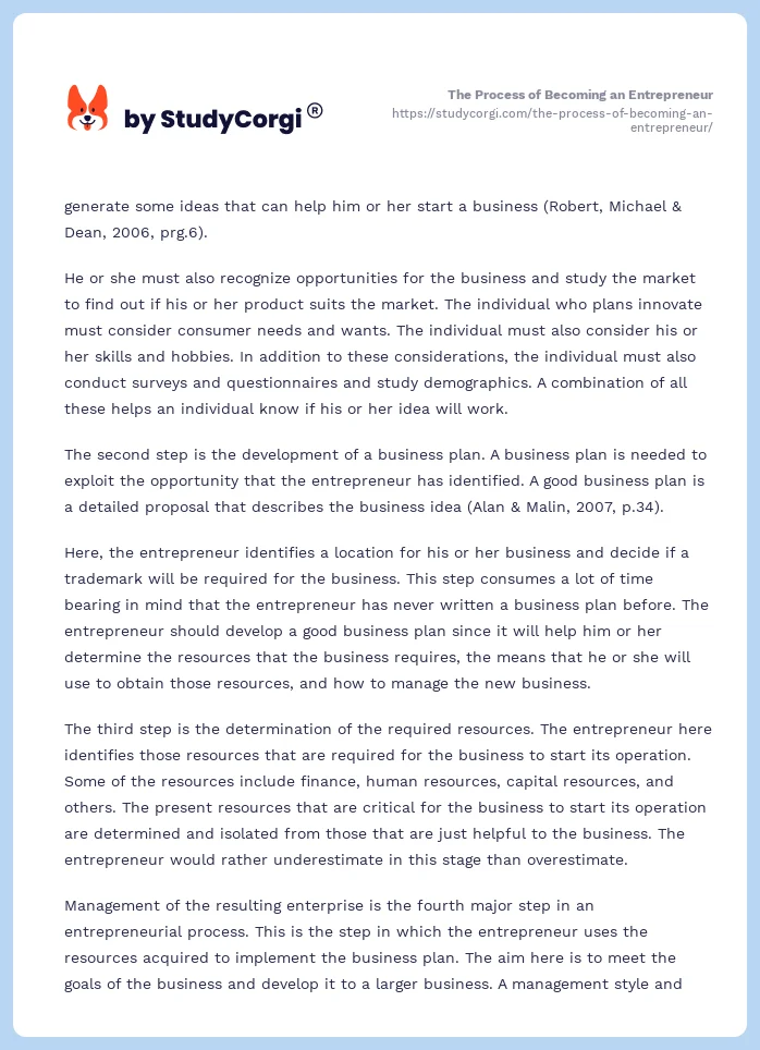 The Process of Becoming an Entrepreneur. Page 2