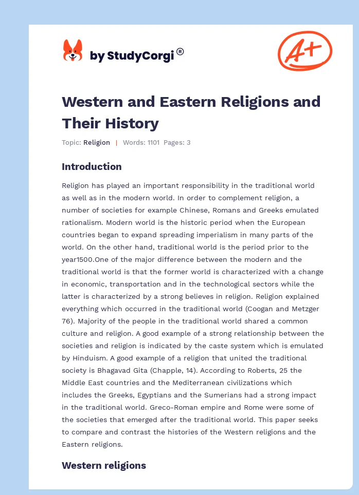Western and Eastern Religions and Their History. Page 1
