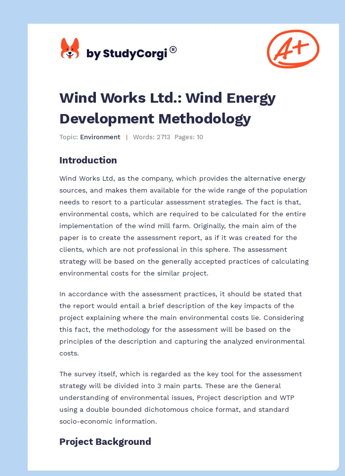Wind Works Ltd.: Wind Energy Development Methodology. Page 1
