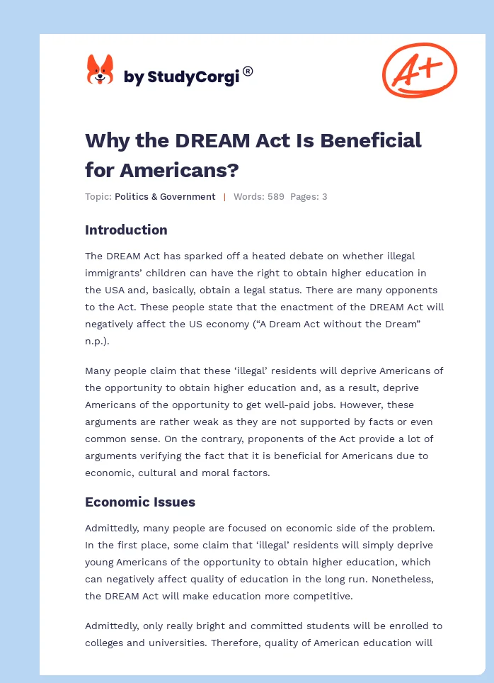 Why the DREAM Act Is Beneficial for Americans?. Page 1