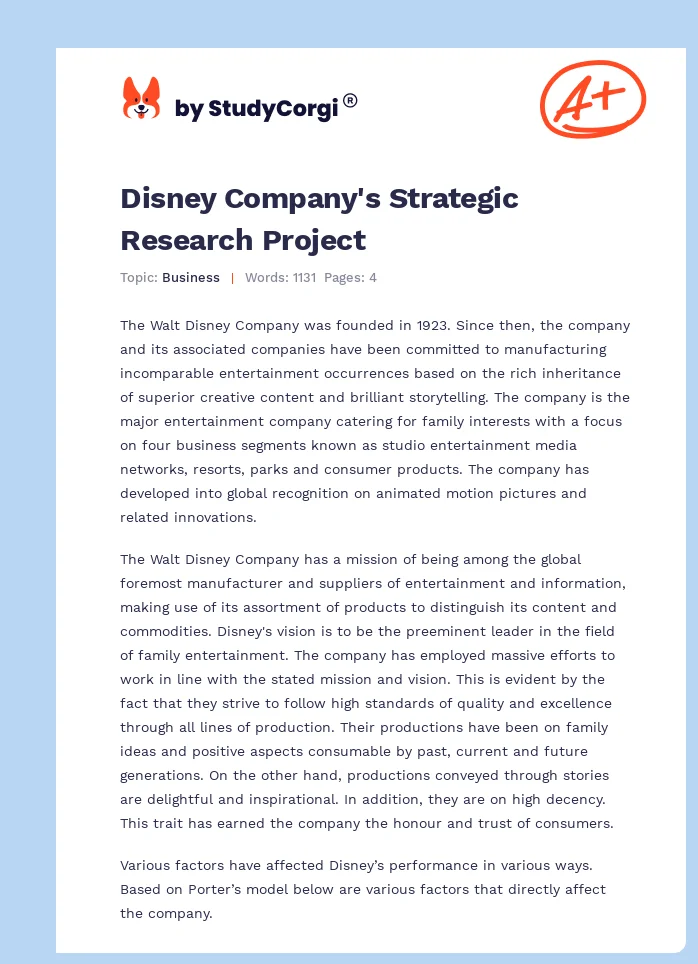 Disney Company's Strategic Research Project. Page 1