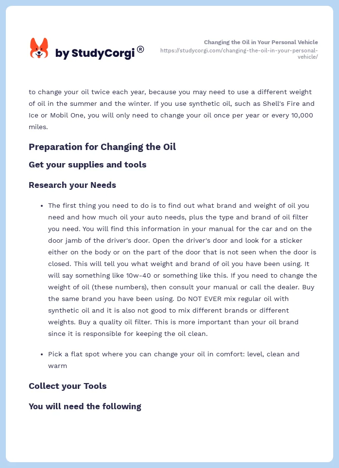 Changing the Oil in Your Personal Vehicle. Page 2
