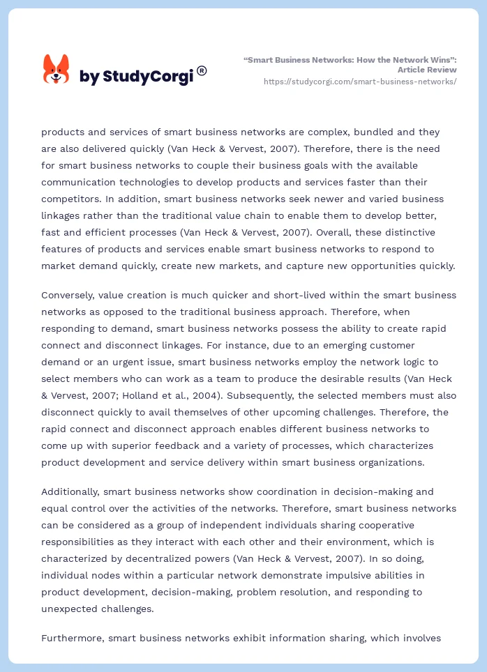 “Smart Business Networks: How the Network Wins”: Article Review. Page 2