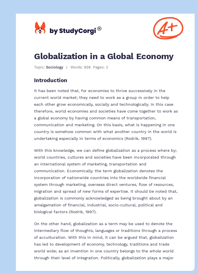 Globalization in a Global Economy. Page 1