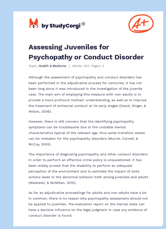 Assessing Juveniles for Psychopathy or Conduct Disorder. Page 1