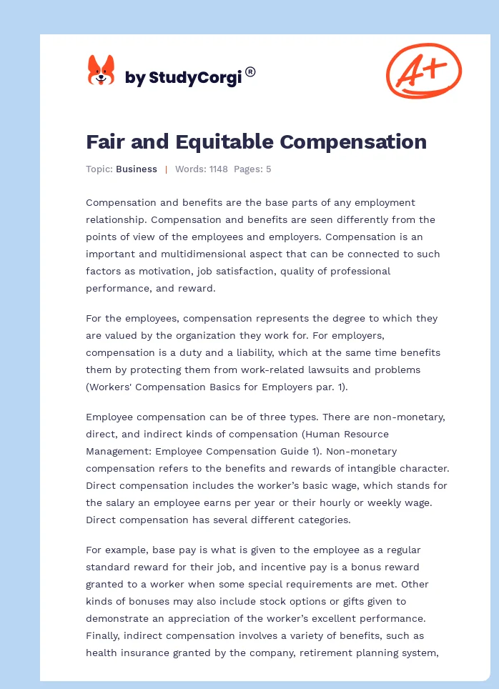 Fair and Equitable Compensation. Page 1