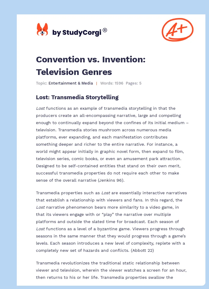 Convention vs. Invention: Television Genres. Page 1