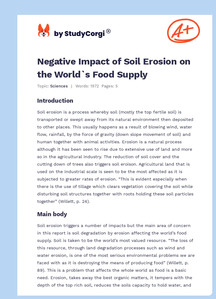 Negative Impact of Soil Erosion on the World`s Food Supply. Page 1