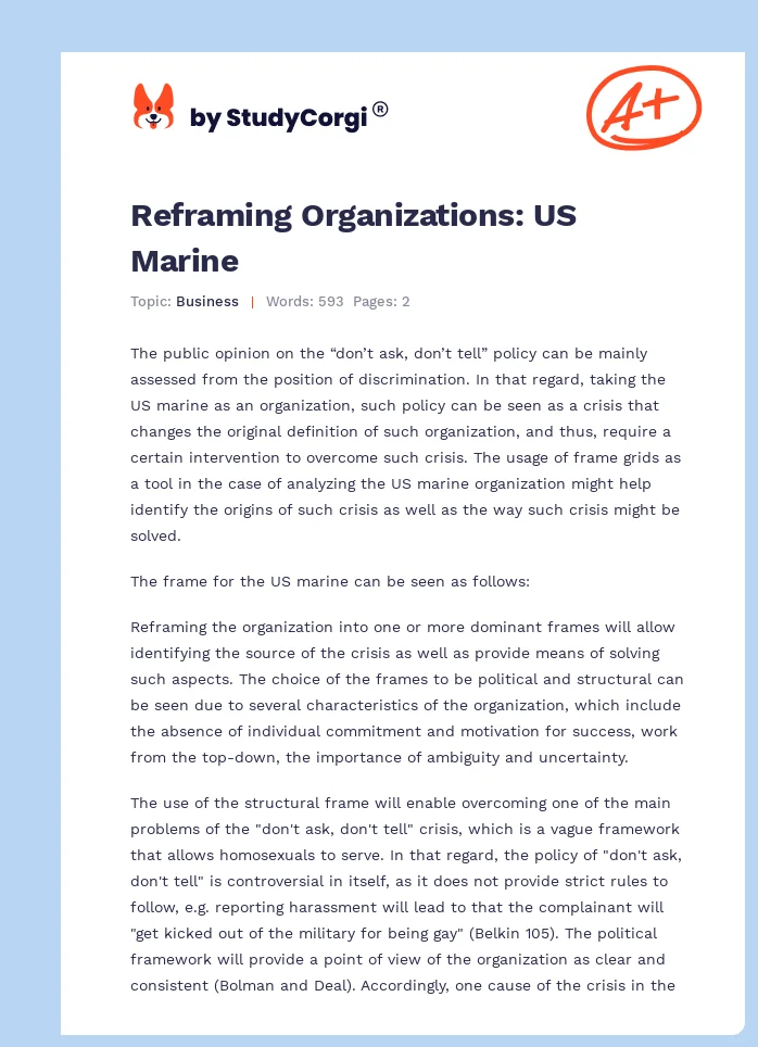Reframing Organizations: US Marine. Page 1