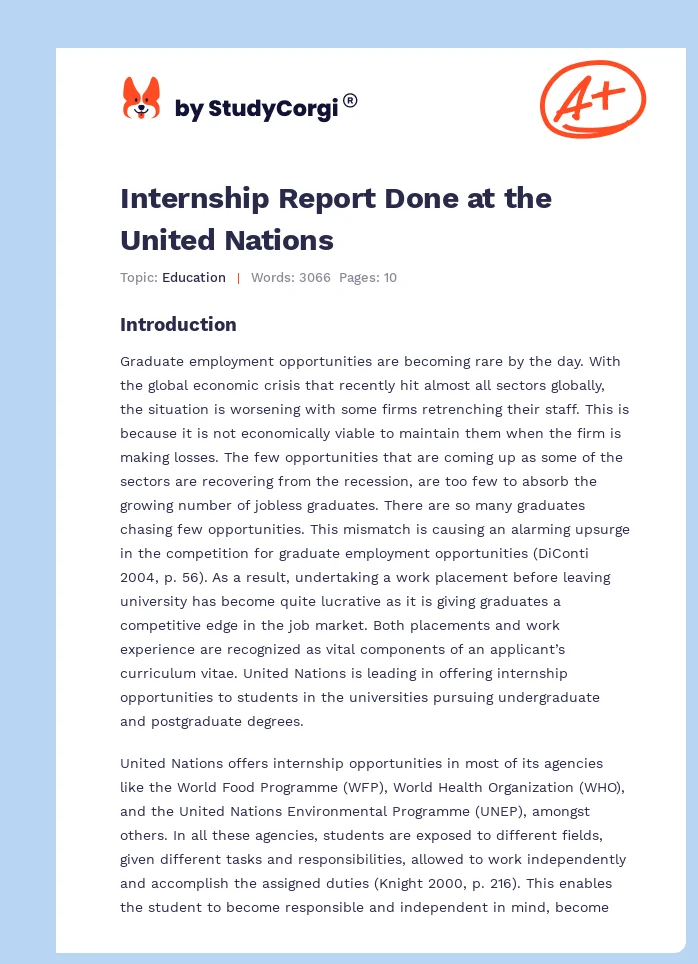 Internship Report Done at the United Nations. Page 1