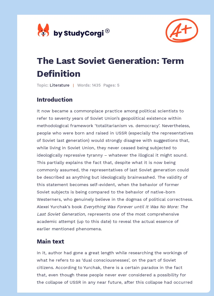 The Last Soviet Generation: Term Definition. Page 1