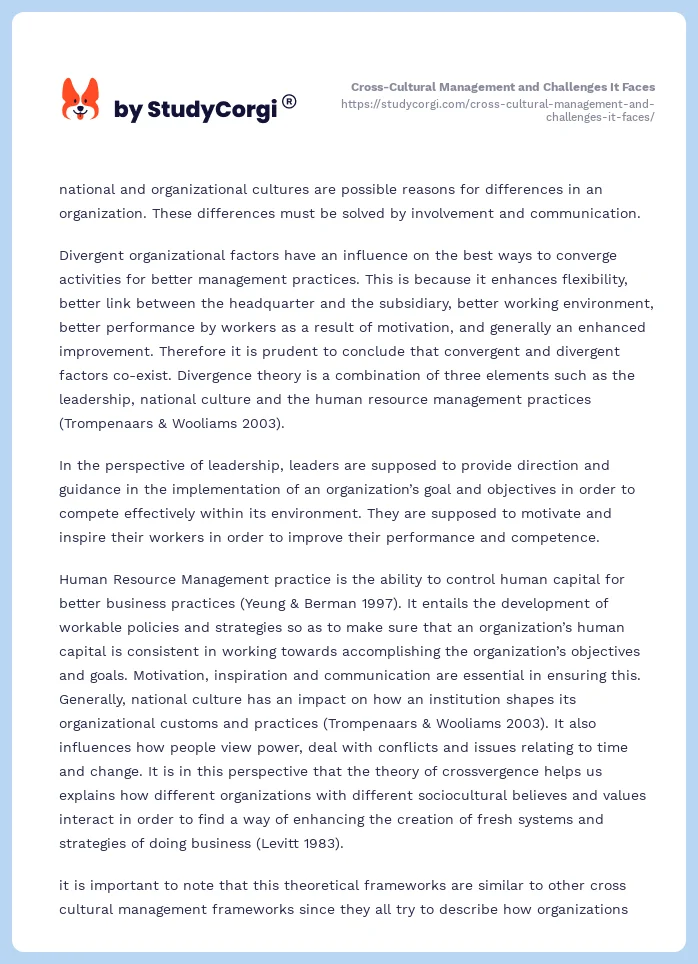 Cross-Cultural Management and Challenges It Faces. Page 2