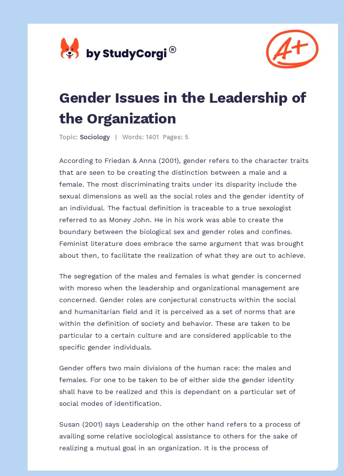 Gender Issues in the Leadership of the Organization. Page 1