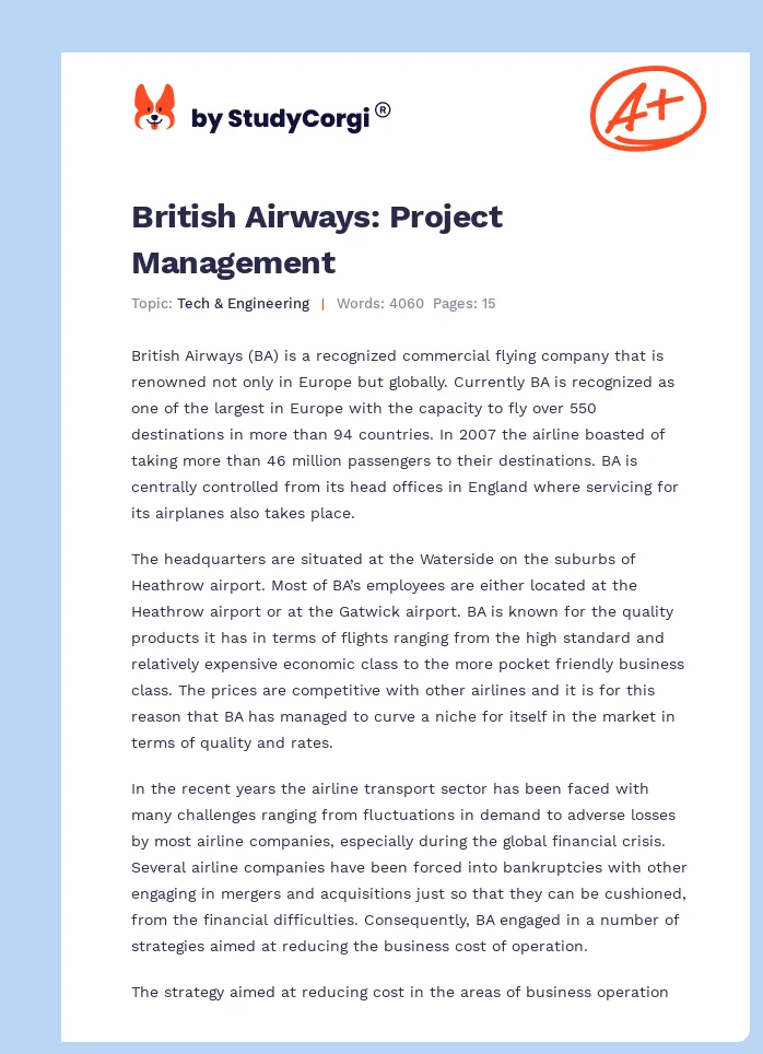 British Airways: Project Management. Page 1