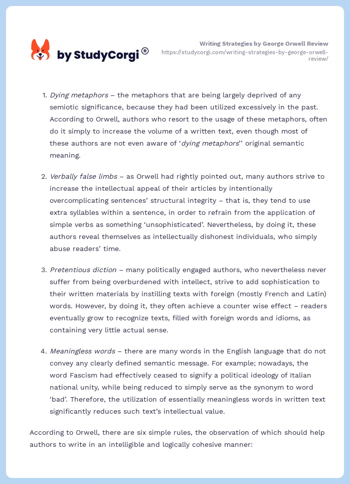 Writing Strategies by George Orwell Review. Page 2