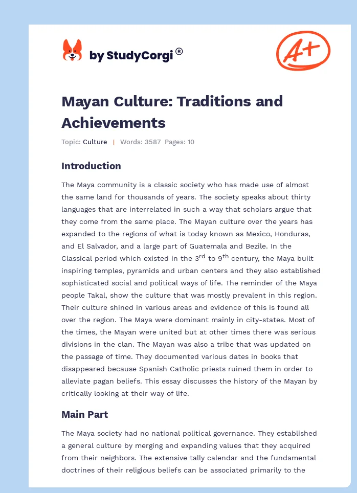 Mayan Culture: Traditions and Achievements. Page 1