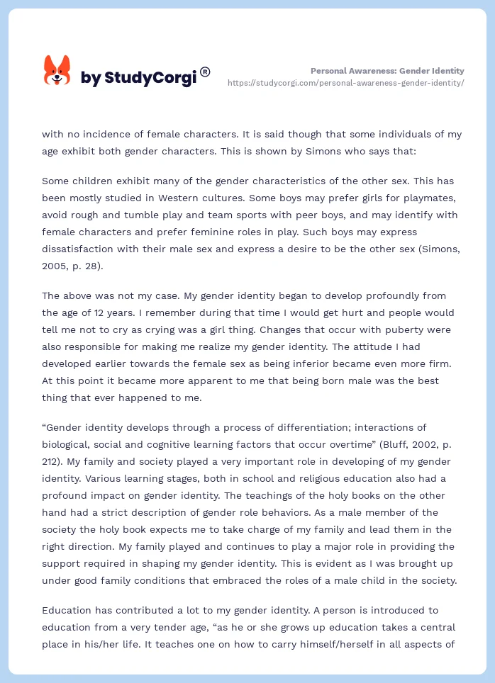 Personal Awareness: Gender Identity. Page 2