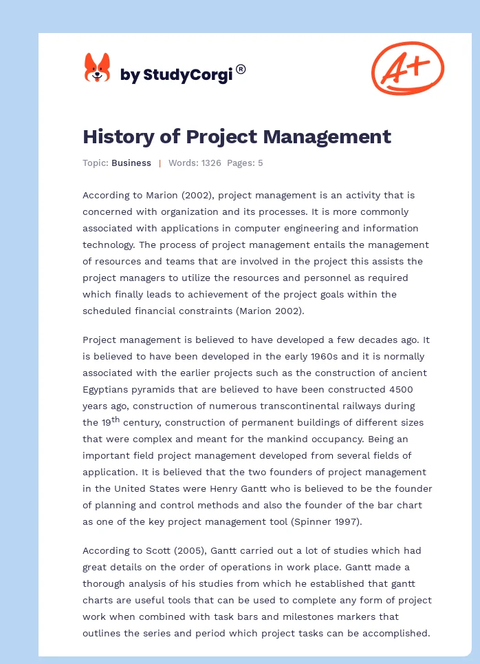 History of Project Management. Page 1