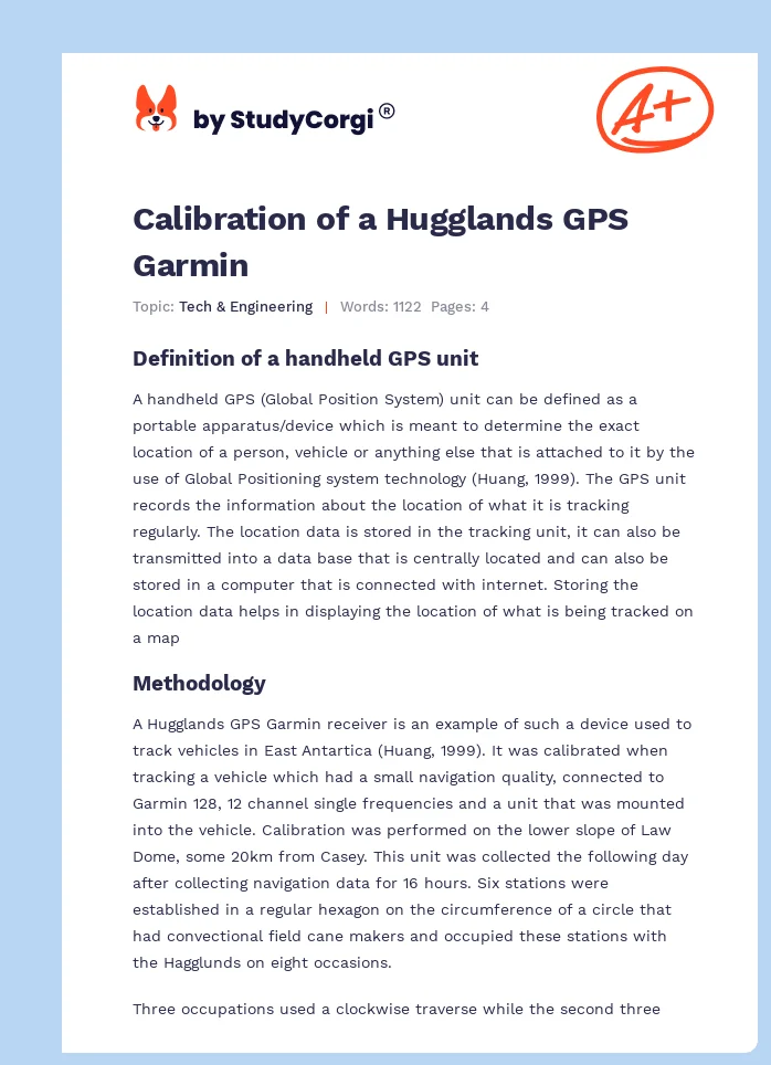 Calibration of a Hugglands GPS Garmin. Page 1