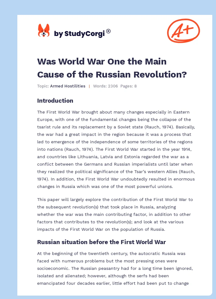 Was World War One the Main Cause of the Russian Revolution?. Page 1