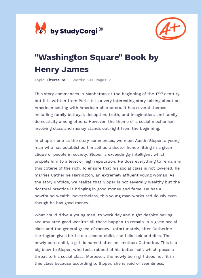 "Washington Square" Book by Henry James. Page 1
