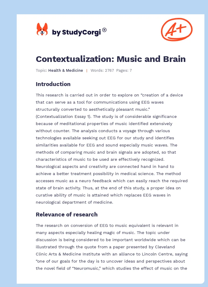 Contextualization: Music and Brain. Page 1