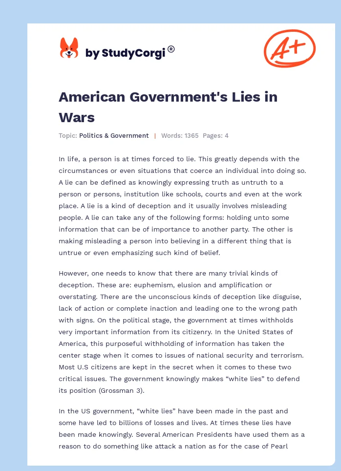 American Government's Lies in Wars. Page 1