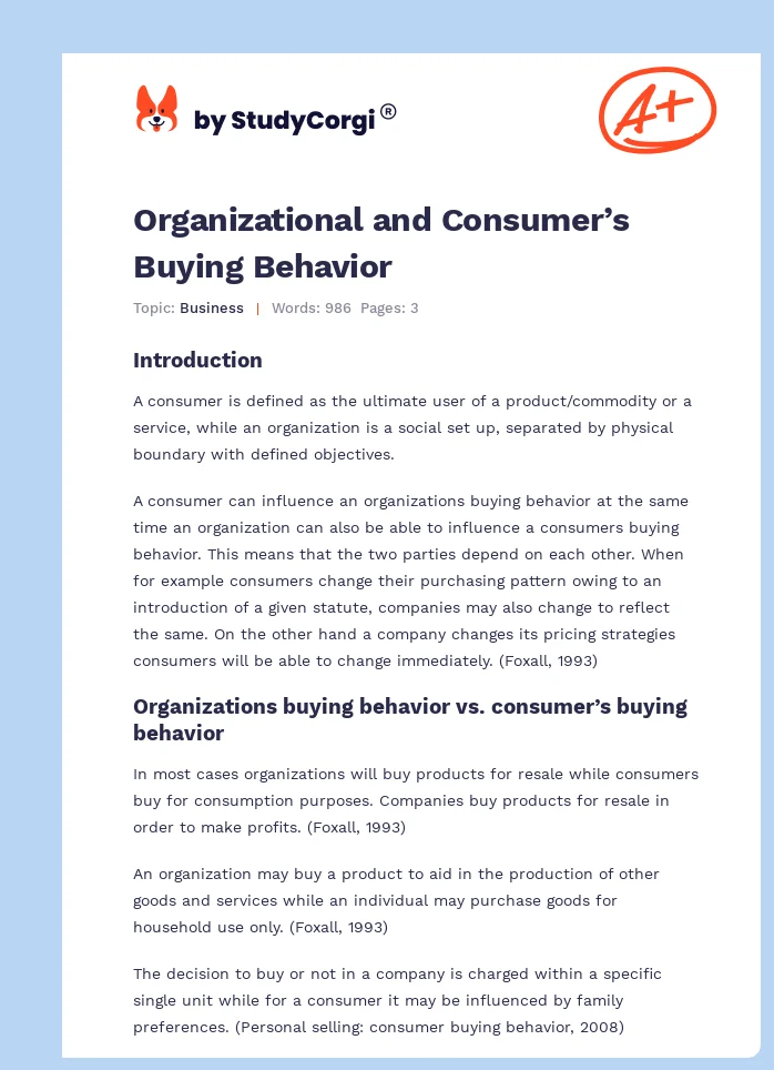 Organizational and Consumer’s Buying Behavior. Page 1