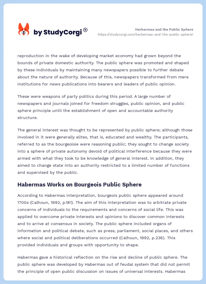 Herbermas and the Public Sphere. Page 2