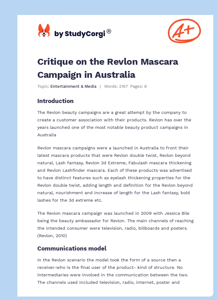 Critique on the Revlon Mascara Campaign in Australia. Page 1