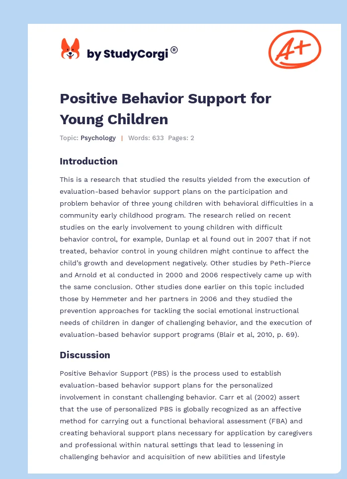 Positive Behavior Support for Young Children. Page 1