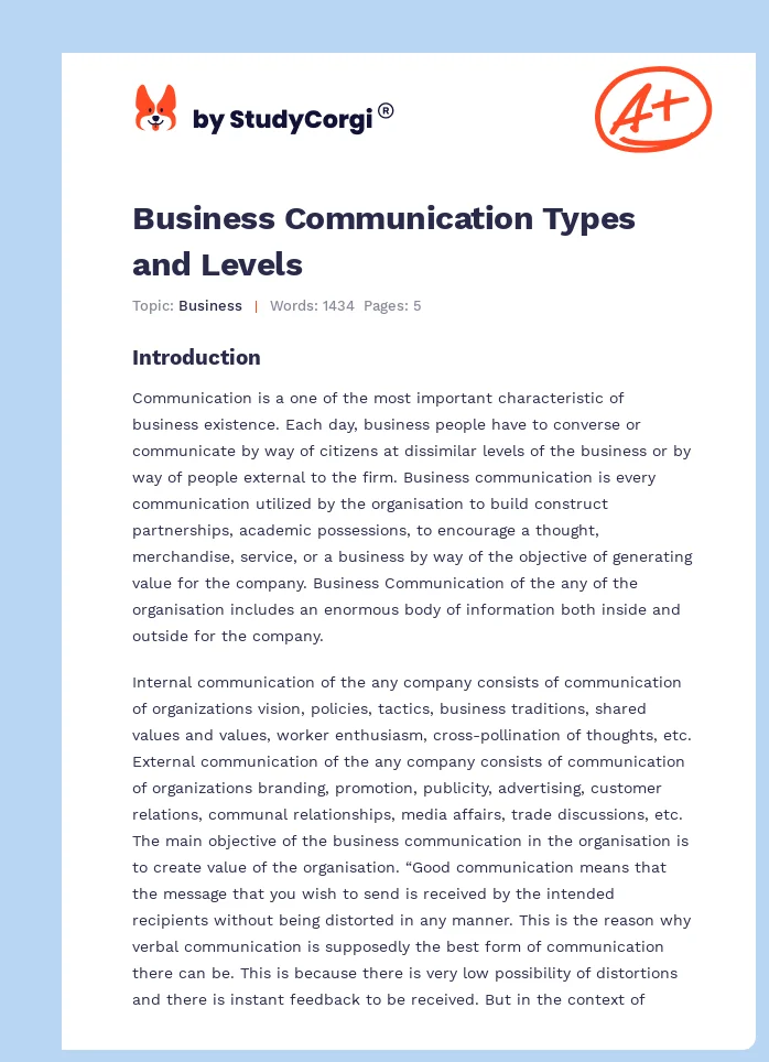 Business Communication Types and Levels. Page 1