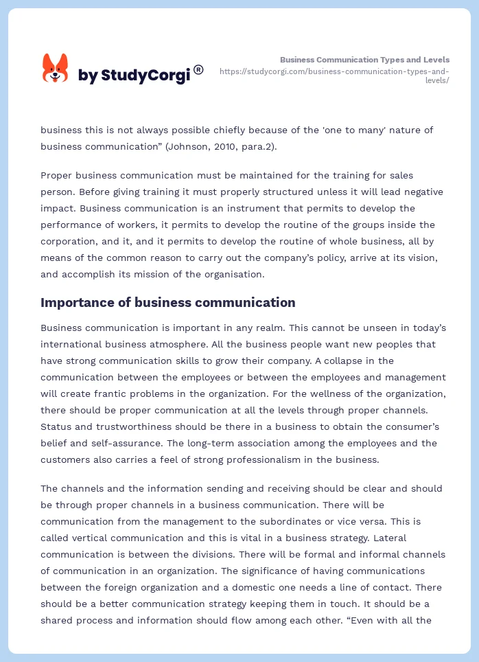 Business Communication Types and Levels. Page 2