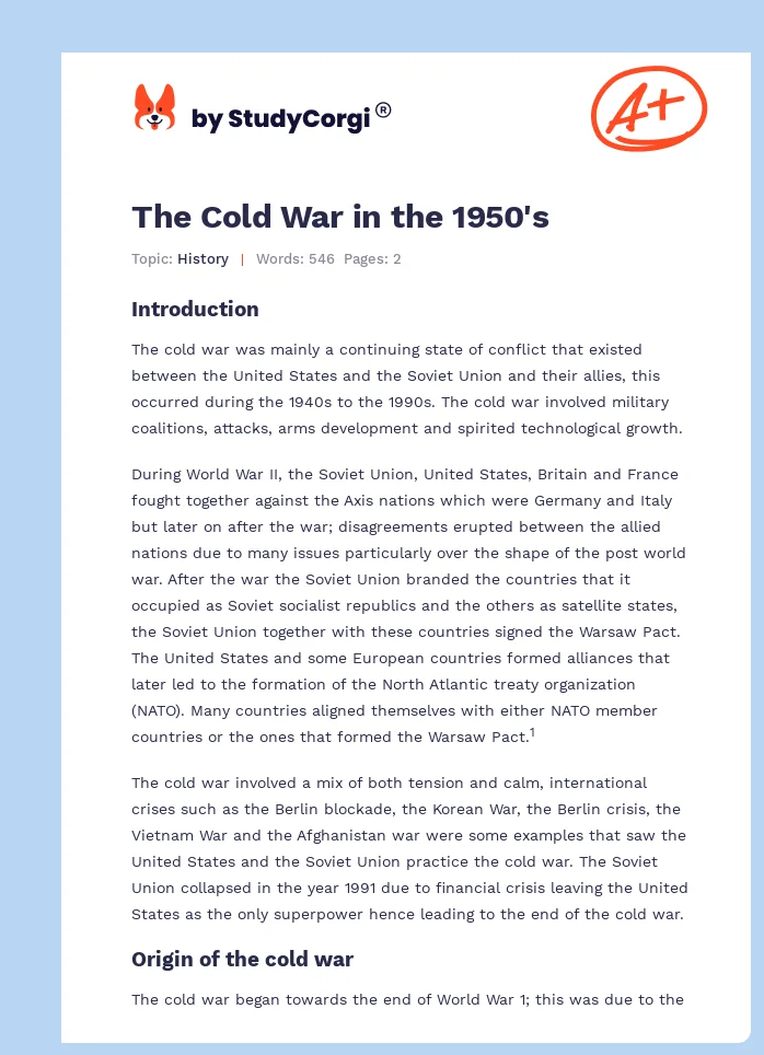 The Cold War in the 1950's. Page 1