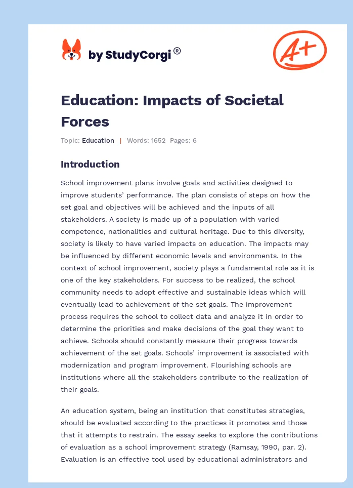 Education: Impacts of Societal Forces. Page 1