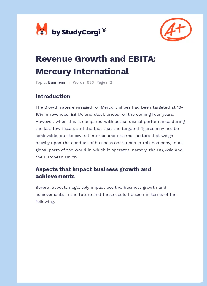 Revenue Growth and EBITA: Mercury International. Page 1