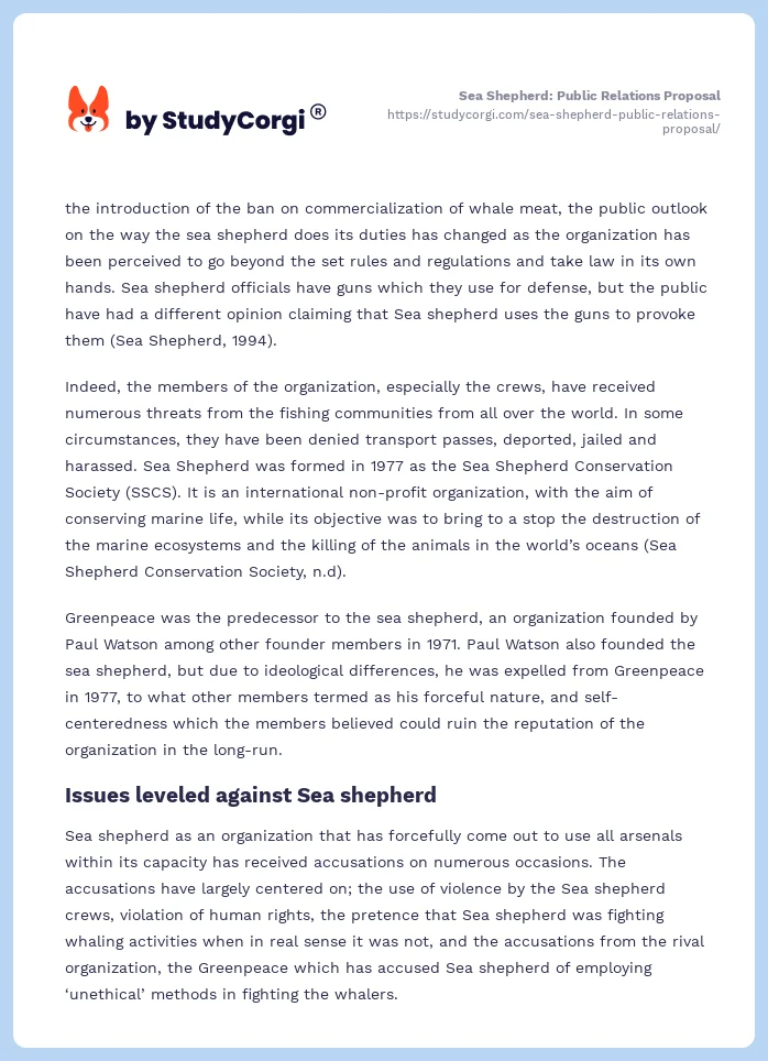 Sea Shepherd: Public Relations Proposal. Page 2