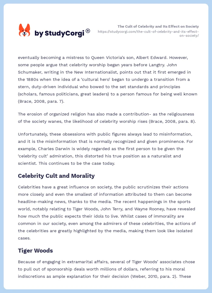 The Cult of Celebrity and Its Effect on Society. Page 2