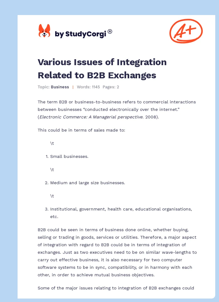Various Issues of Integration Related to B2B Exchanges. Page 1