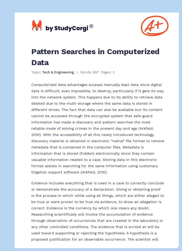 Pattern Searches in Computerized Data. Page 1