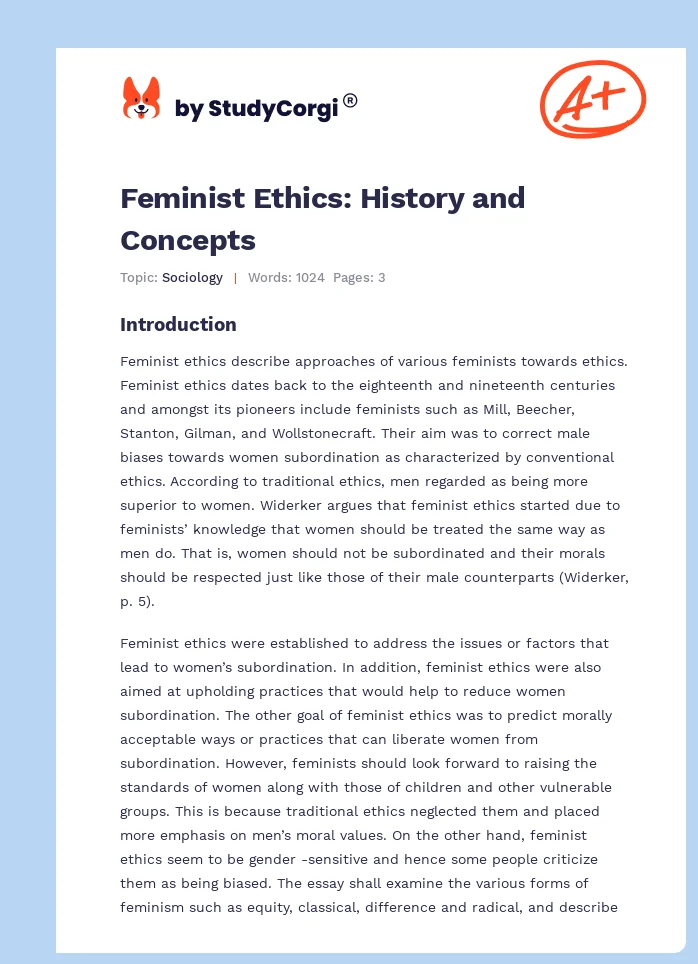 Feminist Ethics: History and Concepts. Page 1