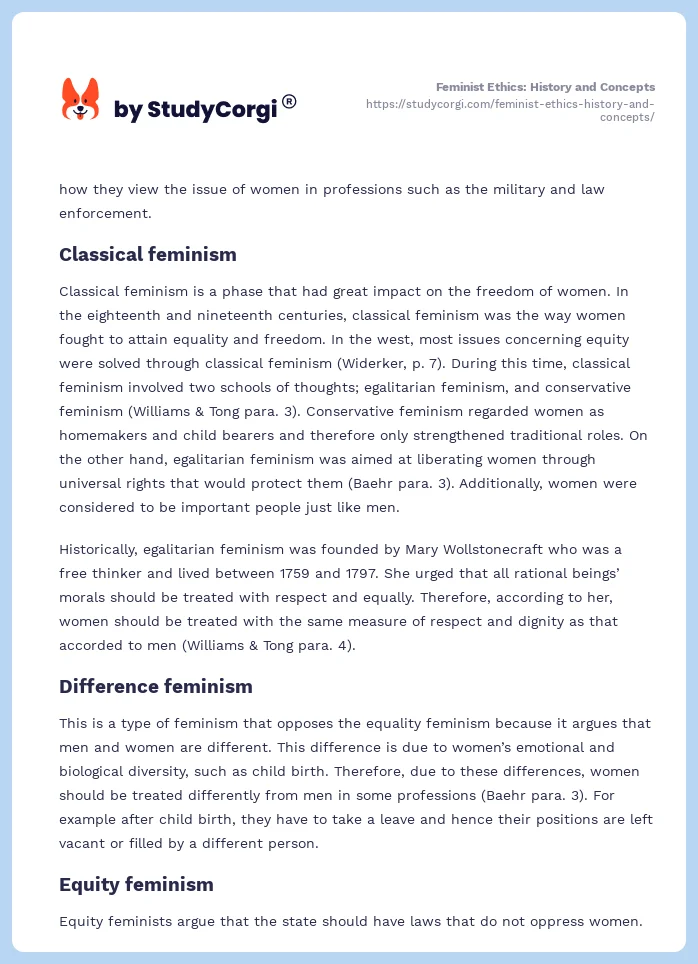 Feminist Ethics: History and Concepts. Page 2