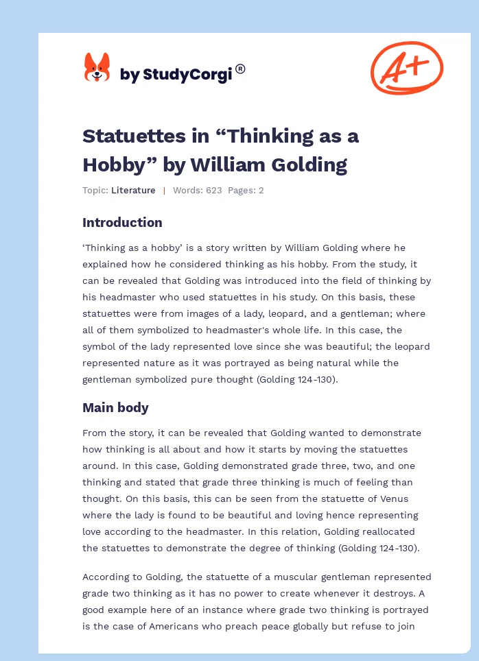Statuettes in “Thinking as a Hobby” by William Golding. Page 1