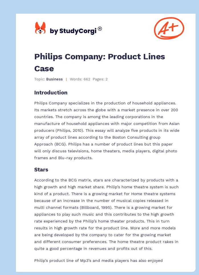 Philips Company: Product Lines Case. Page 1